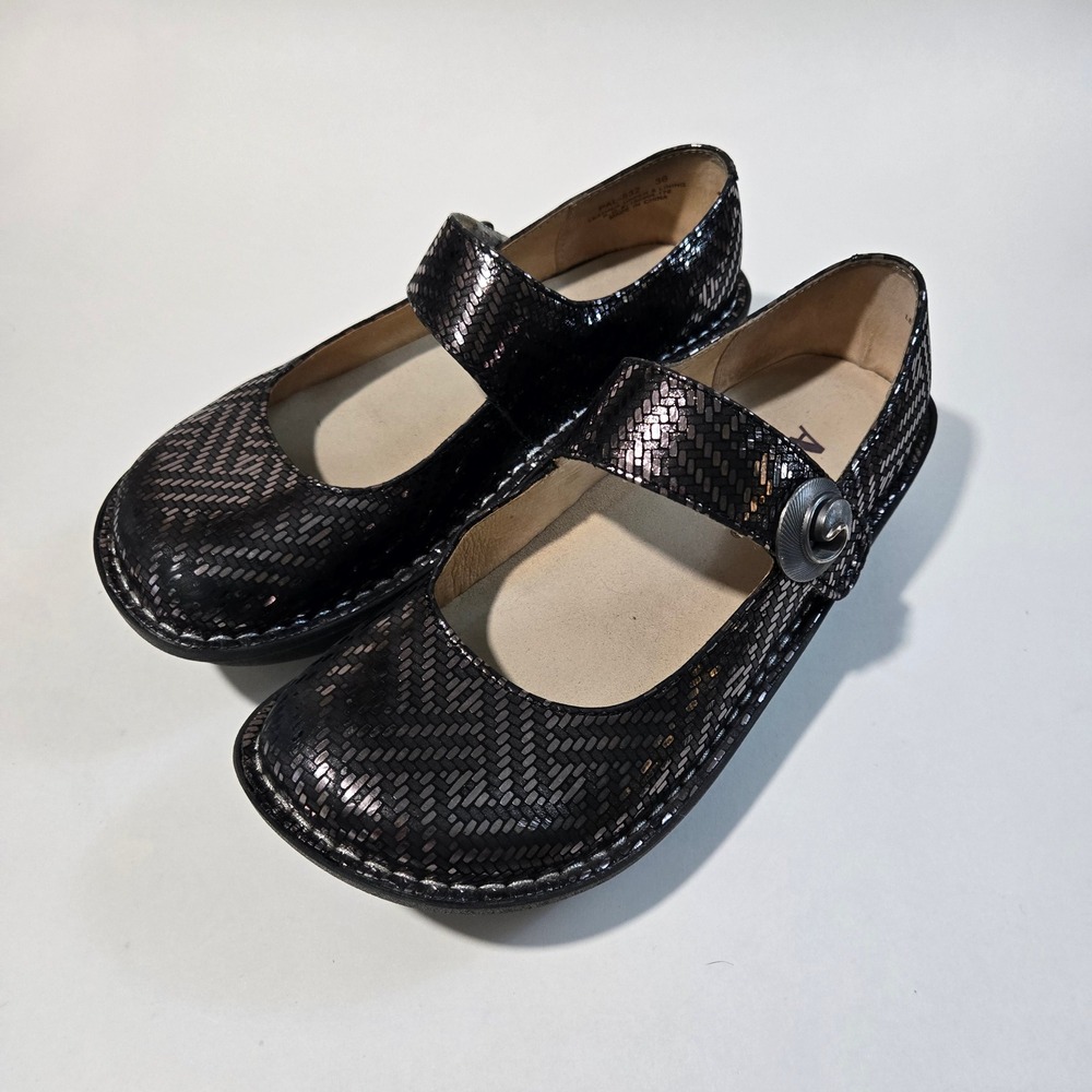 Alegria Paloma Metallic Pewter Woven Leather Mary Jane Shoes PAL-532 Size 36